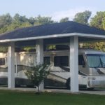 A shed with a bus