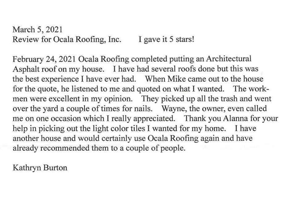 Review for Ocala Roofing Inc.